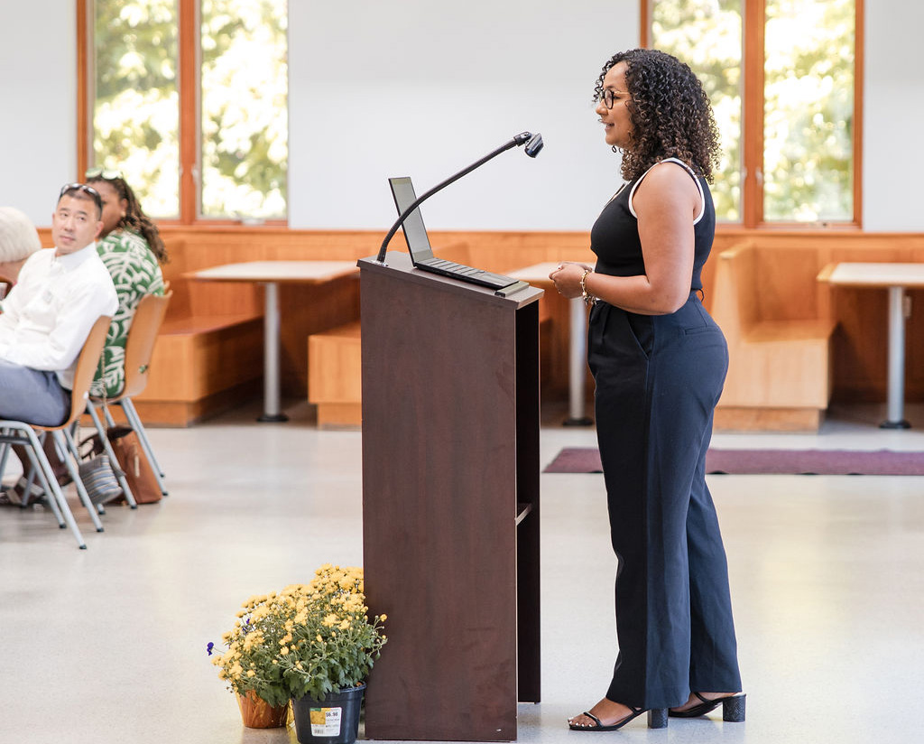 7-SRSfall24-4004 Another highlight of the luncheon was Samuel Ready Scholar and Friends School of Baltimore alumna Nurisha Rodriguez, who shared her experience and offered encouragement and advice to current scholars. (Photo credit: Jessica Leigh Photography)